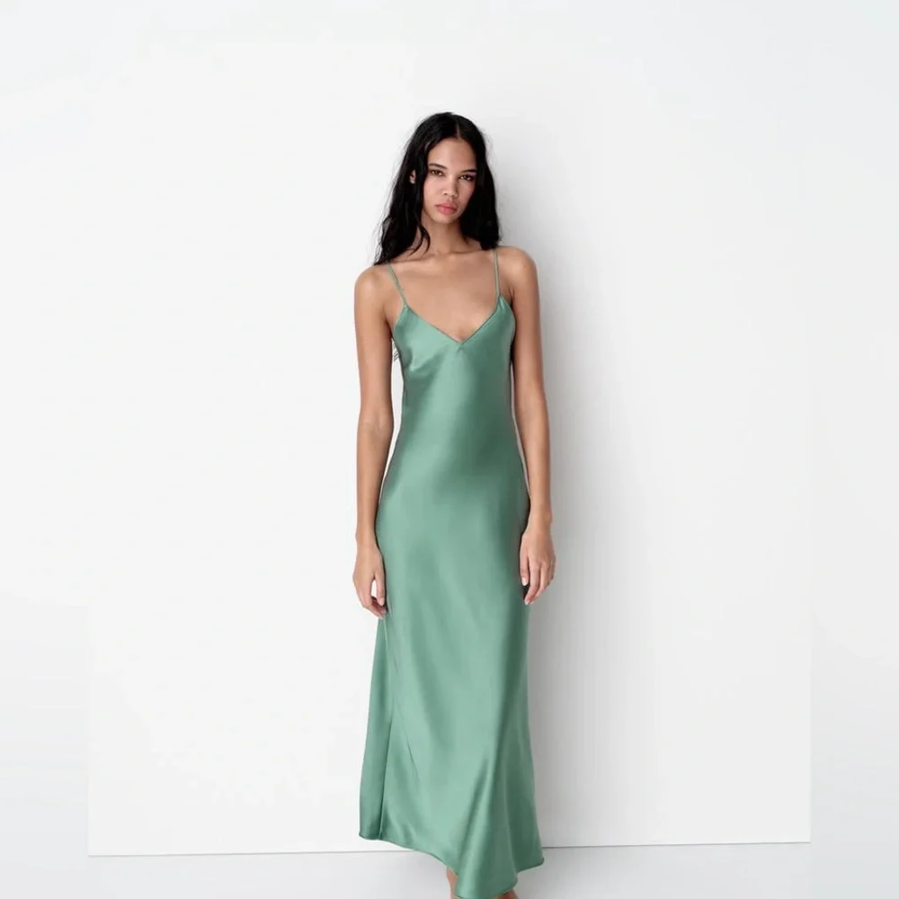 Zara Emerald Green Maxi Dress Satin Slip Wedding Evening Party - Picture 5 of 13